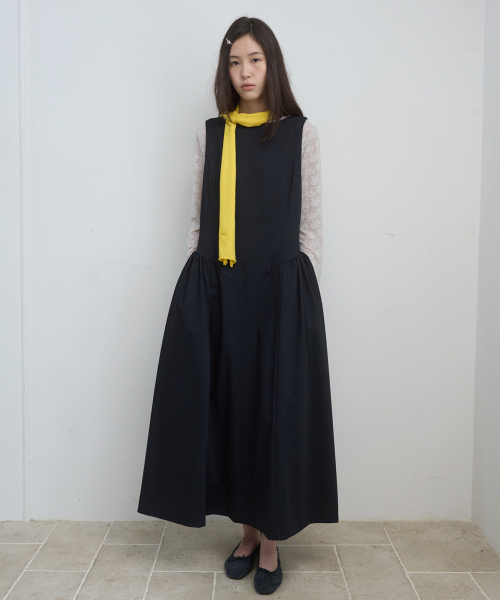 V PANEL SHIRRING DRESS_NAVY