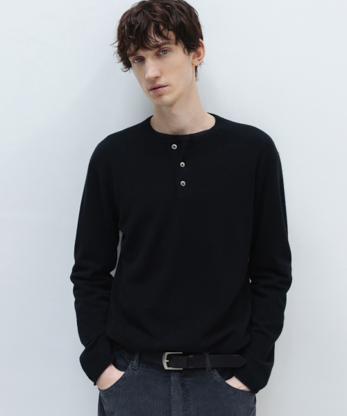 Cashmere Henley-Neck Knit BLACK