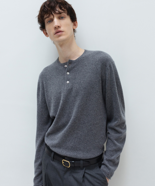 Cashmere Henley-Neck Knit GREY