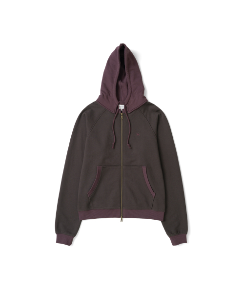 TCM colorblock hooded zip-up (dark brown)