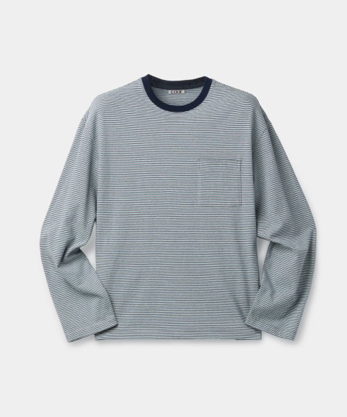 Multi-Pin Striped Pocket T Shirt (Blue)