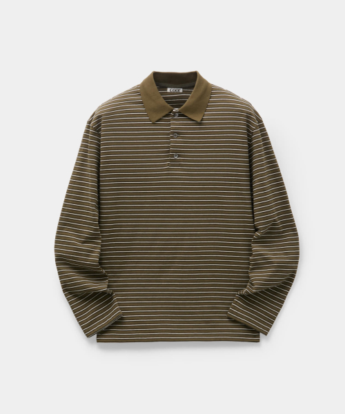 Multi-Pin Pique Polo Long-Sleeve (Khaki)