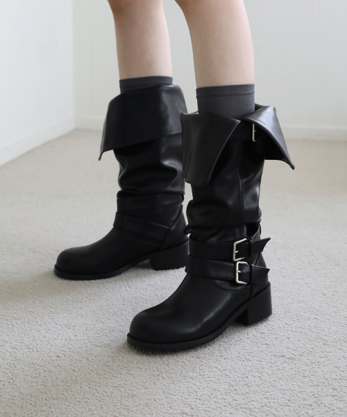 DIELLO Buckle Strap Long Boots (4.5cm)