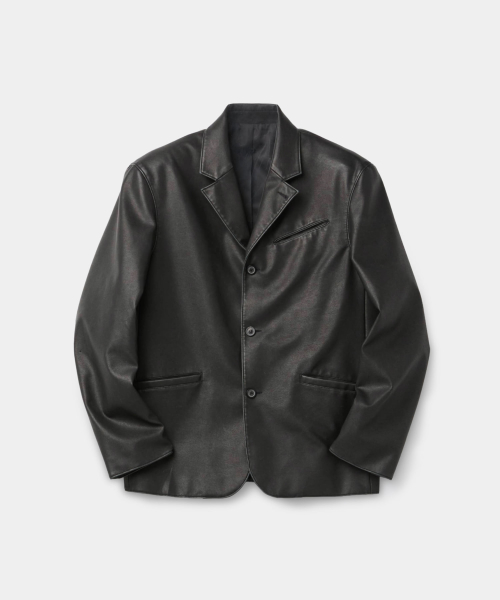 Washed Faux Leather Blazer (Washed Black)