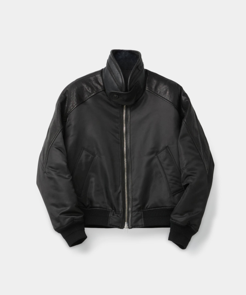 High-Neck Shearling Mixed Ma1 Jumper (Black)