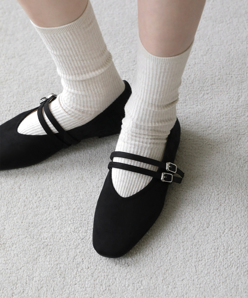 Beareu Suede Mary Jane Flat Shoes (1cm)