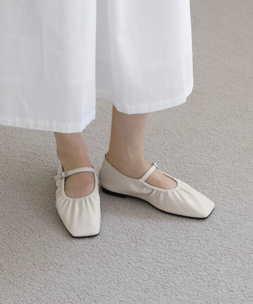 Ribela Shirring Mary Jane Flat Shoes (1cm)