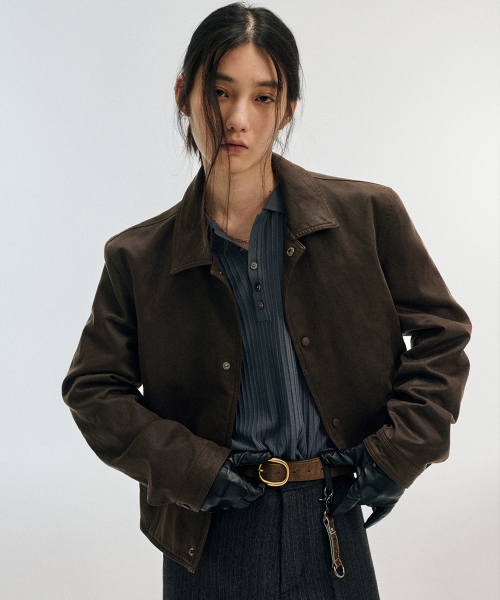 Pablo Cotton Moleskin Trucker Jacket Dark Brown