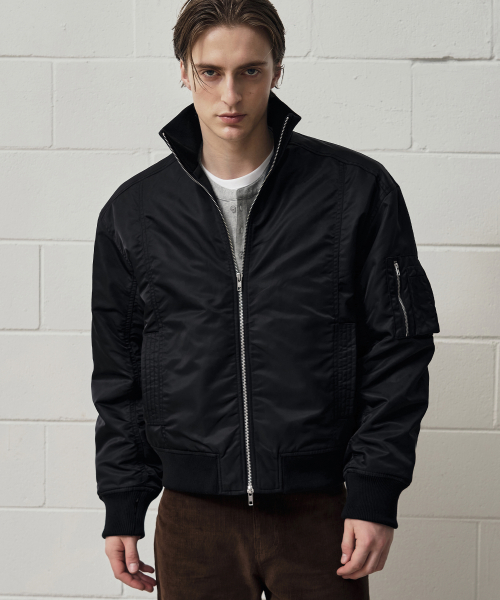 Rikseu Cropped High-Neck Ma1 Jacket [BLACK]