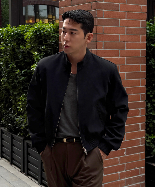 바우로 프로덕트 스탠드 카라 스웨이드 자켓 [블랙]