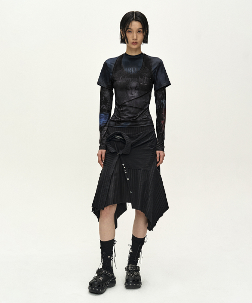 SUE WRAPPED SHIRT ASYMMETRIC SKIRT (BLACK)