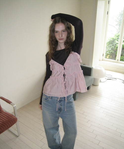 Blonde ribbon frill bustier - Pink