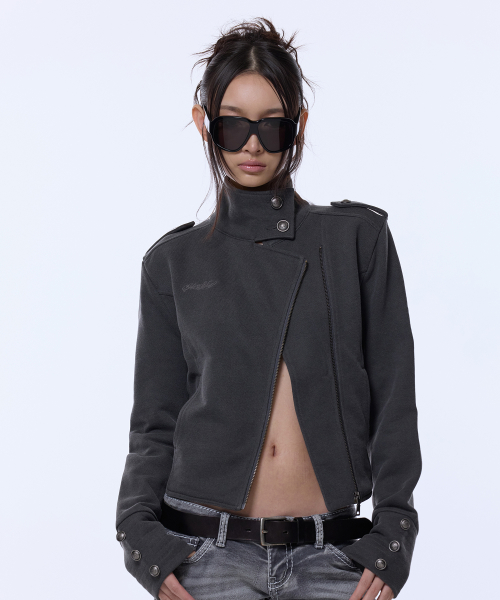 HIGH NECK NAPOLEON SIDE ZIP JACKET_GREY