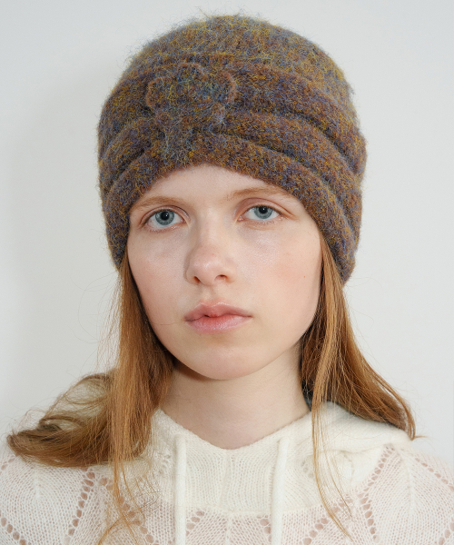 Flower Shirring Beanie (Wood Brown)