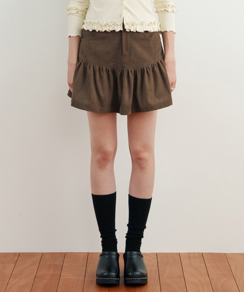 Flare Corduroy Mini Skirt (Ash Brown)
