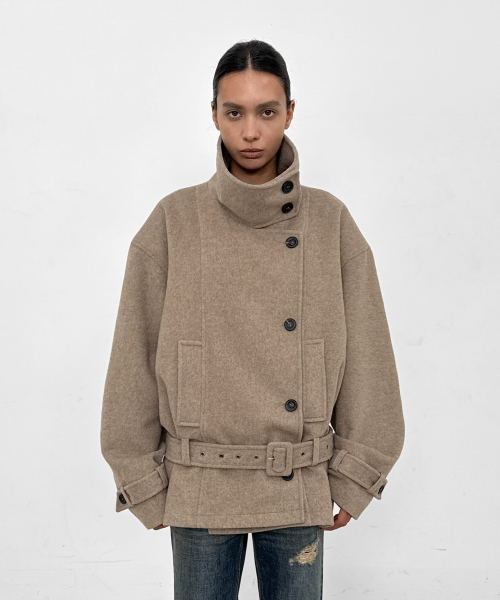 High Neck Wool Jacket_Beige