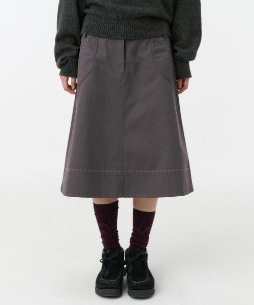 EMBROIDERY POCKET A-LINE SKIRT, PURPLE