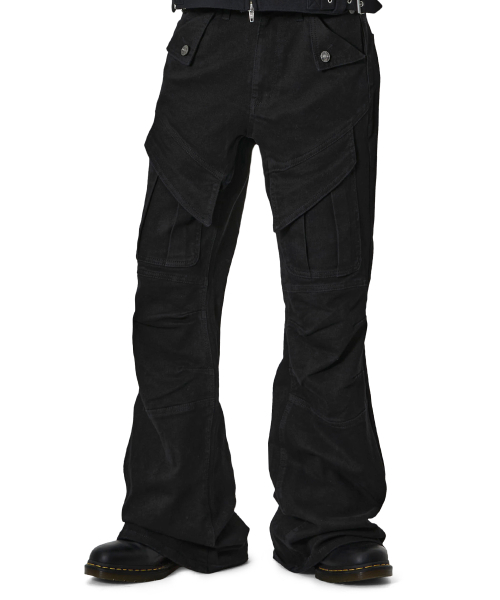 CONTOUR FLARE CARGO PANTS - BLACK