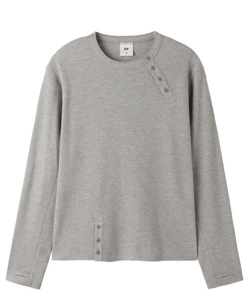 OFFSET BUTTON WAFFLE L/S TOP - MELANGE