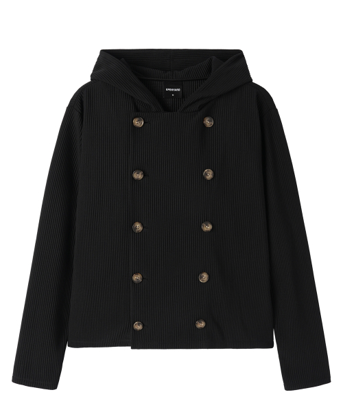 PLEATED WRAP HOODED JACKET - BLACK