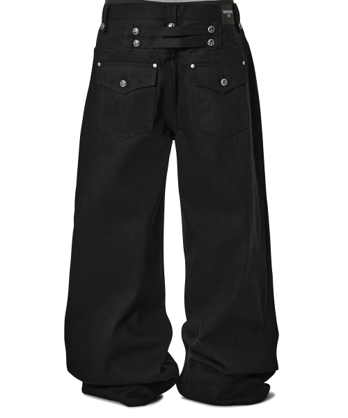 NAPOLEON TRIM WIDE HEM PANTS - BLACK