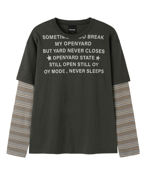 NEVER SLEEP STRIPE LAYERED L/S TEE - CHARCOAL — Main product photo