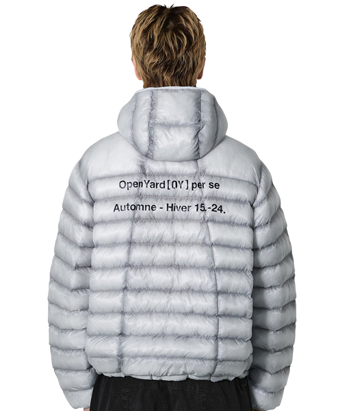 CURVED ZIP LIGHTWEIGHT SHELL PUFFER JACKET - LIGHT GREY