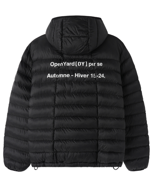 CURVED ZIP LIGHTWEIGHT SHELL PUFFER JACKET - BLACK
