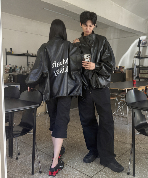 OVERFIT LEATHER FIELD JACKET [BLACK]
