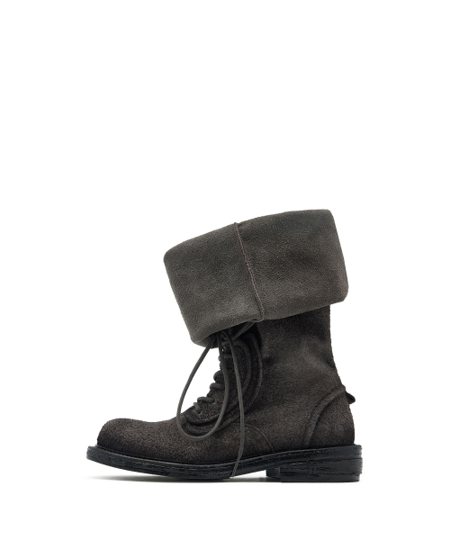 NO.2 Folded lace-up long boots_Buffalo Charcoal