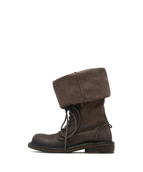 NO.2 Folded lace-up long boots_Vintage Brown