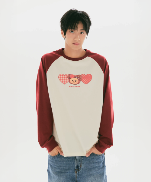 [BUTTERBEAR] Raglan Long Sleeve Tee (Burgundy)_SPLAG49U07