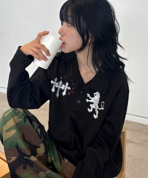 라이온 폴로 롱 슬리브[블랙]