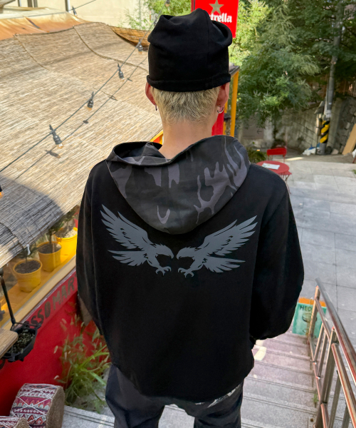 후드 레이어드 롱 슬리브[블랙]