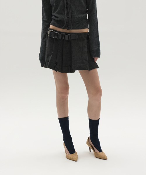 LAYERED CHECK MINI SKIRT (GREY)