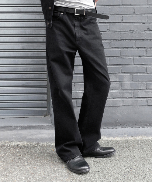SEMI FLARE DENIM PANTS [WASHED BLACK]