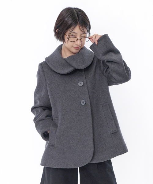 Oblique collar half coat (Charcoal)