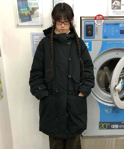 Padded fishtail duffle parka (Black)