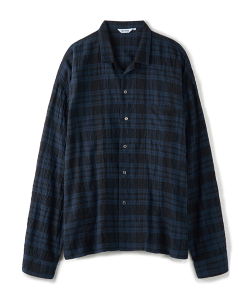 Shadow Check Short Collar Shirts Navy