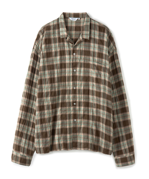 Moss Check Short Collar Shirts Brown