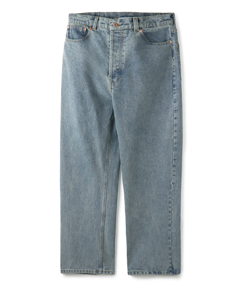 Washed Straight Denim Pants Mid Blue