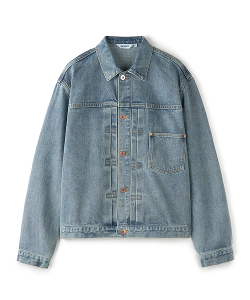 [Regular Crop] Washed Type One Denim Trucker Mid Blue