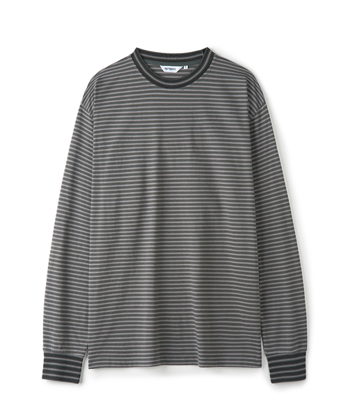 Rib Trim Stripe Long Sleeve Taupe Charcoal