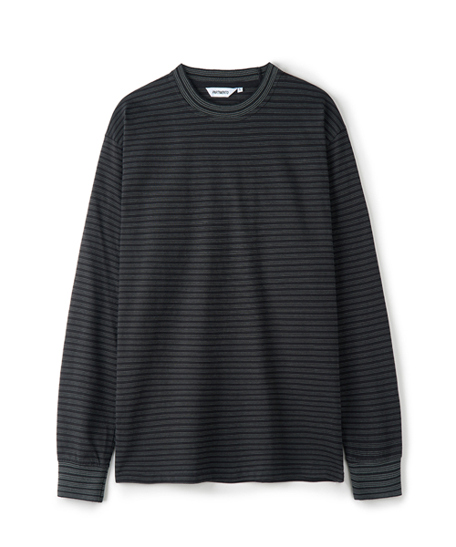 Rib Trim Stripe Long Sleeve Black