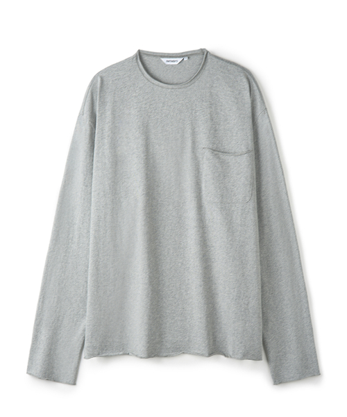 Raw Edge Pocket Long Sleeve Melange Gray