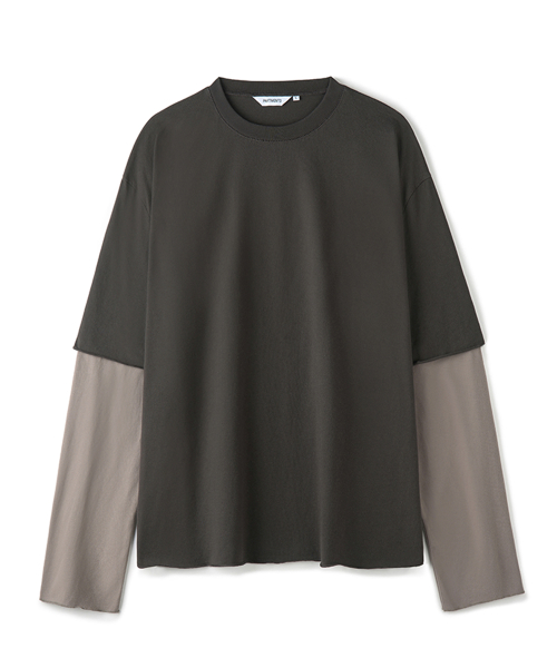 Raw Edge Layered Long Sleeve Charcoal