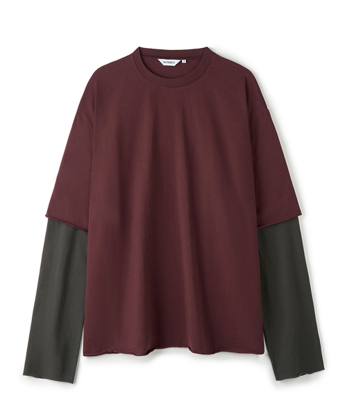 Raw Edge Layered Long Sleeve Burgundy