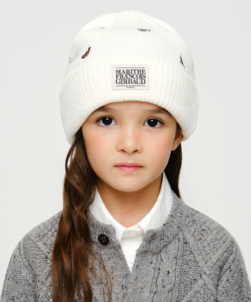 KIDS MICRO CLASSIC LOGO EMBROIDERY BEANIE ivory