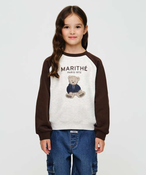KIDS RAGLAN BEAR GRAPHIC SWEATSHIRT brown