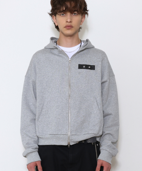 Leather Point Hooded Zip-Up MELANGE GREY